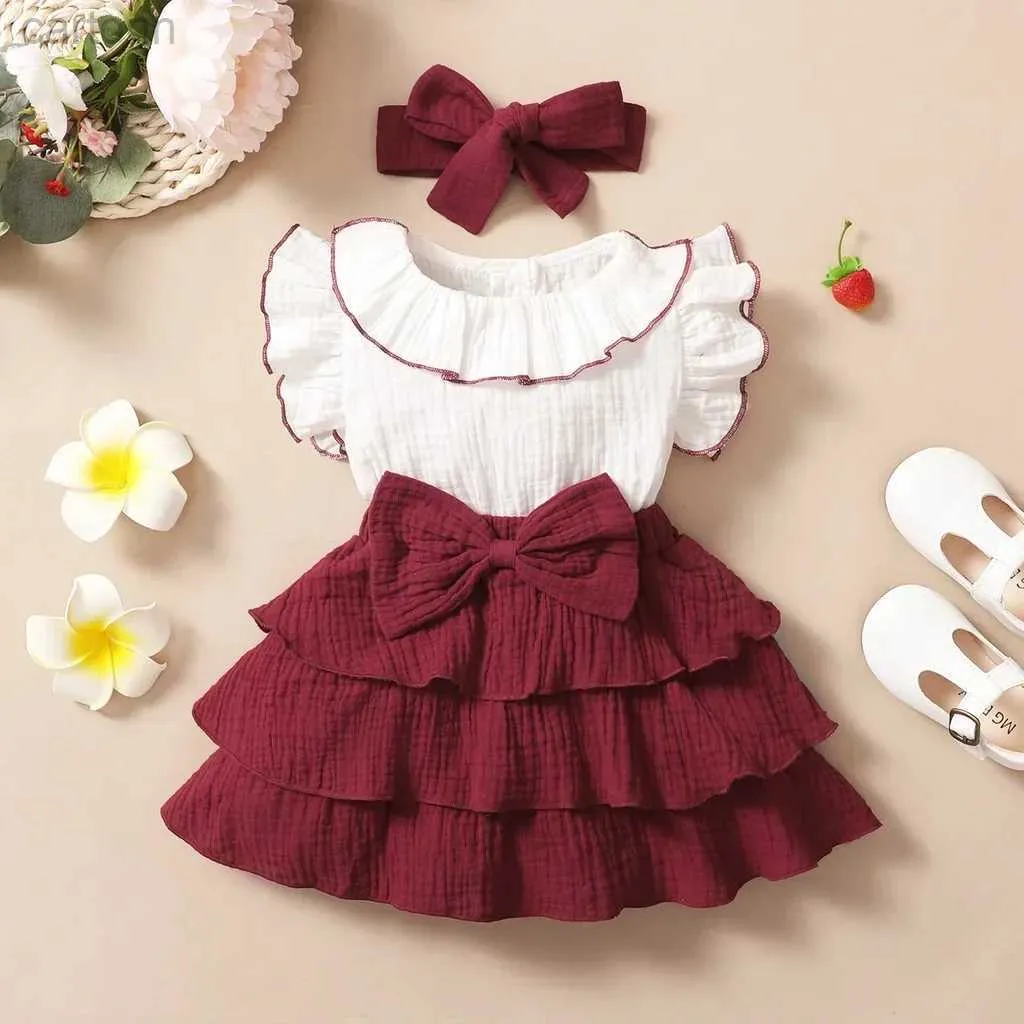 Robes de fille robe pour enfants 3-24 mois de style coréen mode manche papillon mignon princesse gâteau formel robes ootd pour nouveau-né bébé fille d240425