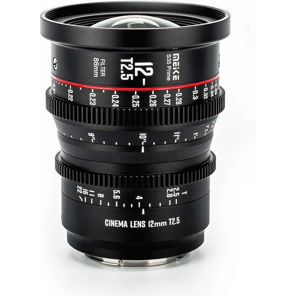 Meike 12 mm T2.5 S35 Manualne skupienie szerokie kąt kinowy obiektyw kinowy dla Canon EF Mount and Cine Camera - kompatybilny z EOS C100 Mark II, C200, 300 Mark II, C300 Mark III