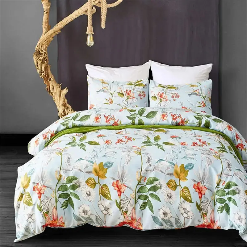 Folhas botânicas Tampa de edredão Floral Print King Bedding Conjunto de camas de microfibra macia Consolador de padrões geométricos com 2 travesseiros 240425