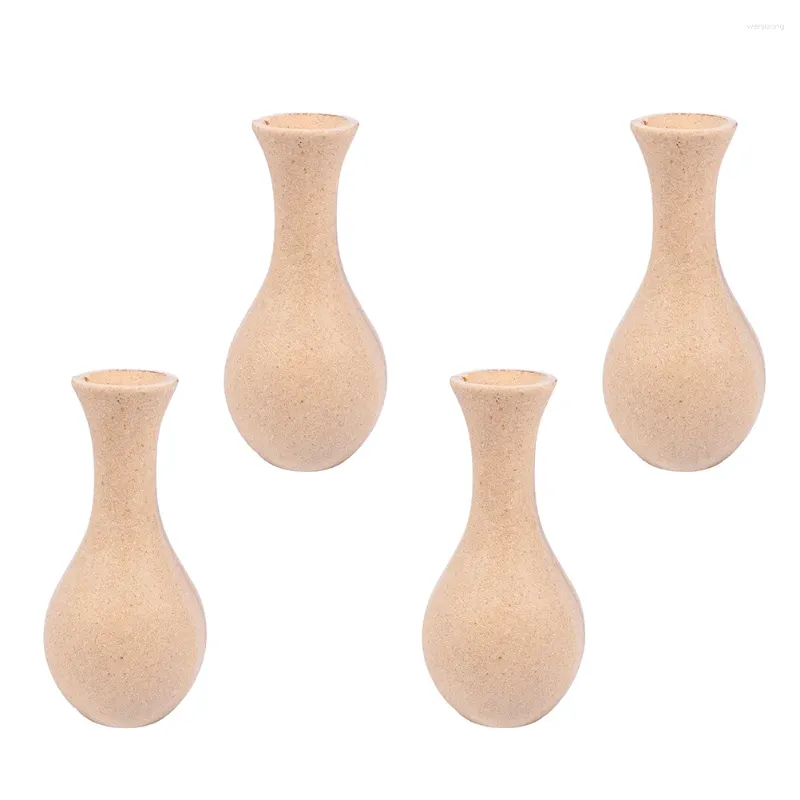 Vases 4 Pcs White Body Vase Model Ceramic DIY Self Made Novel Wooden Flower Bottle Painting Container Child Artistic Elegant Natural