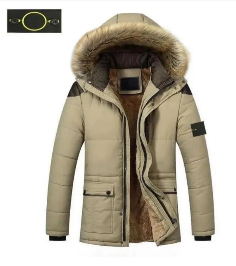 Stone Jacket Island Plus Size Coat Men's Brand Designer Down Winter Tjockning Outdoor Windproof Warm Large Fur Collar Long CP Jackor F36