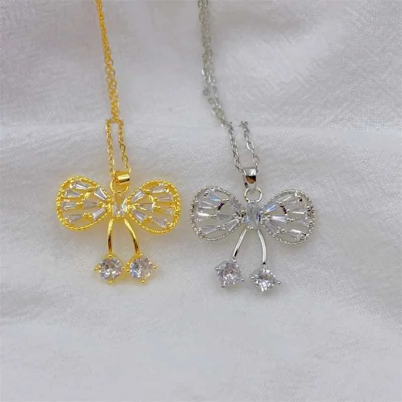 Collane con ciondolo Moda Ciondolo Cavo Nodo Fiocco Collana Classico Personalità Bianco Romantico Ciliegia Acciaio Inossidabile_voghion.com