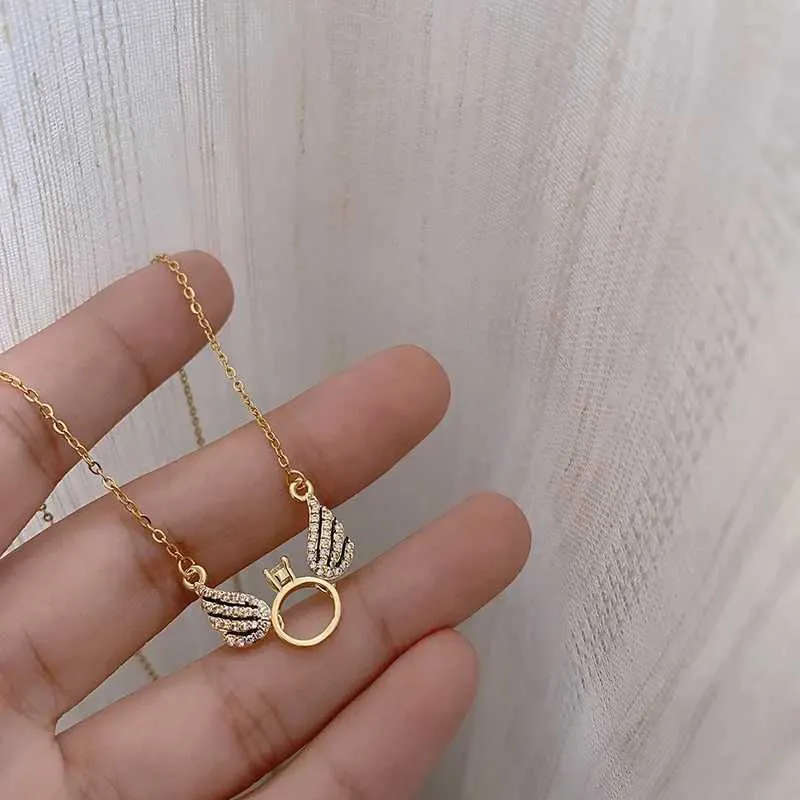 Pendant Necklaces Fashion Angel Lovely Necklace Simple and Small Wings Advertisement Ring Collar Chain Girl Gift_voghion.com