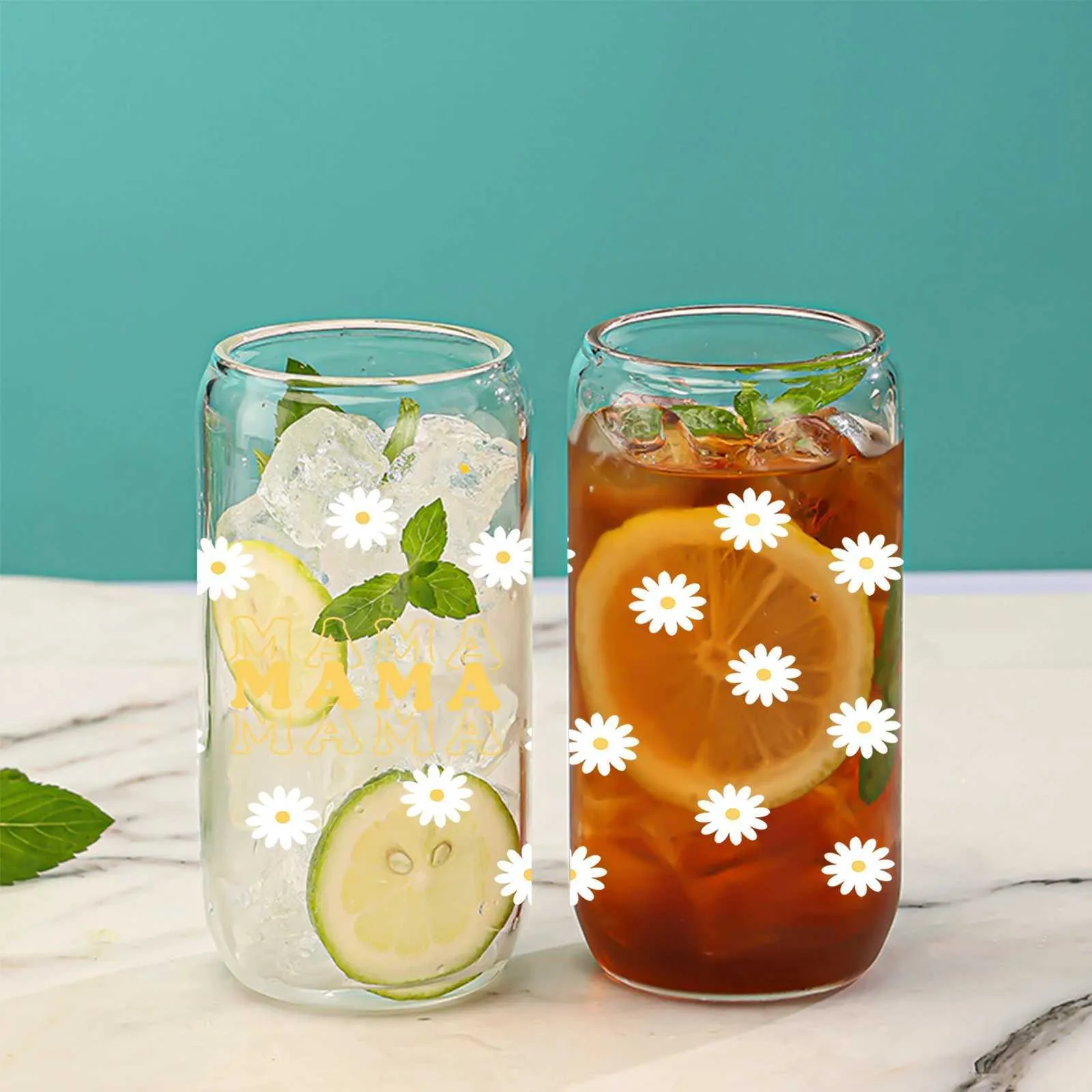 Gobelets Small Daisy motif de verre transparent le verre à boire avec un couvercle de bambou et une tasse de jus de paille pour les boissons chaudes / froides drinkware-mères jour cadeau h240425
