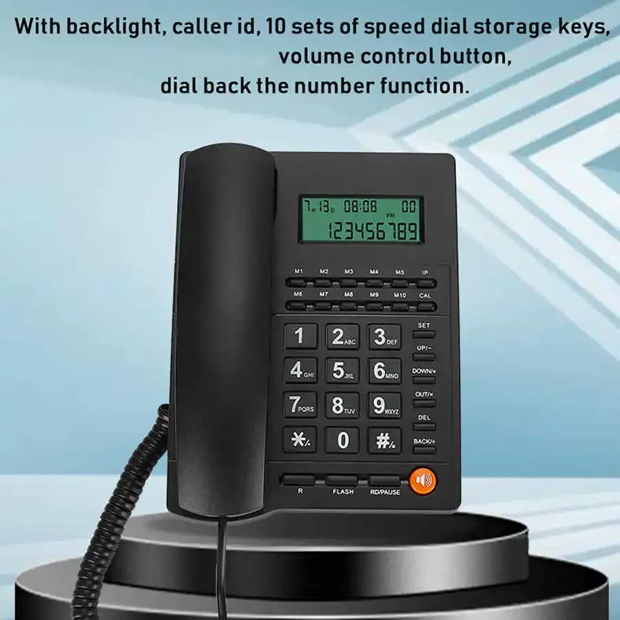 Accessories Caller ID Telephone Wired Phone Multifunction Landline Phone with 10 Sets Shortcuts Key for Office Home Hotel Black