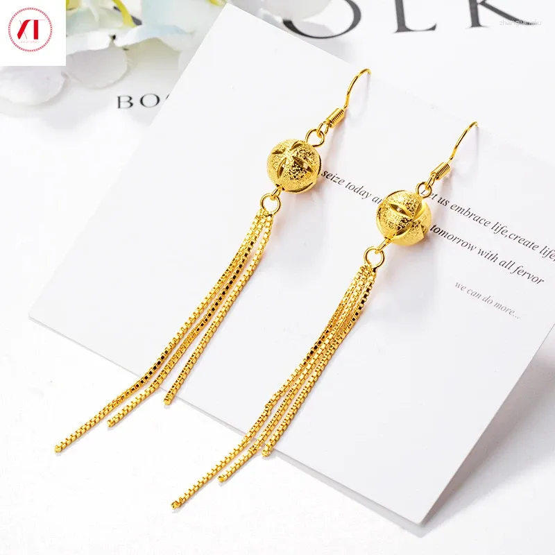 Brincos Dangle Jóias XT Coréia 24K Holcou Ball Tassel Mulheres 916 Prazado de ouro original