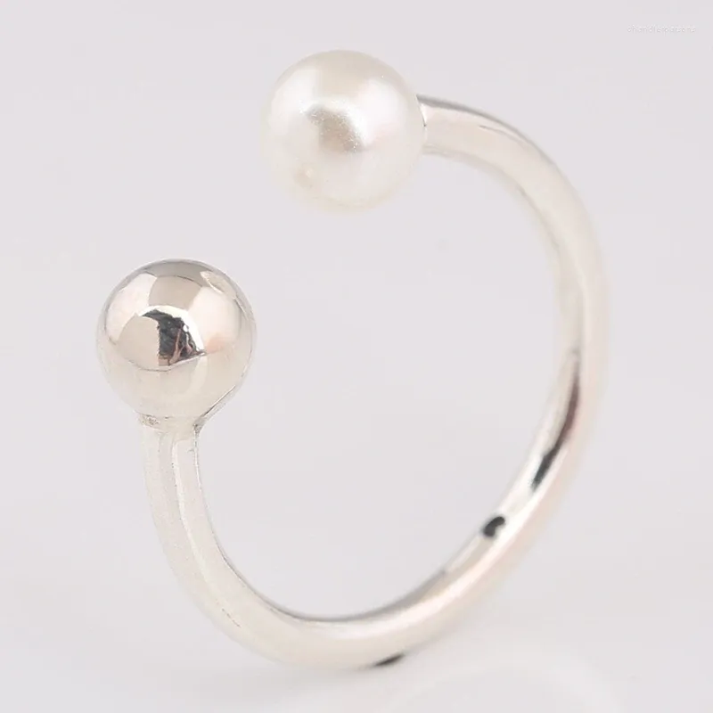 Klusterringar 925 Sterling Silver String Modern Pärlring sötvatten odlad för kvinnors engagemangsmycken