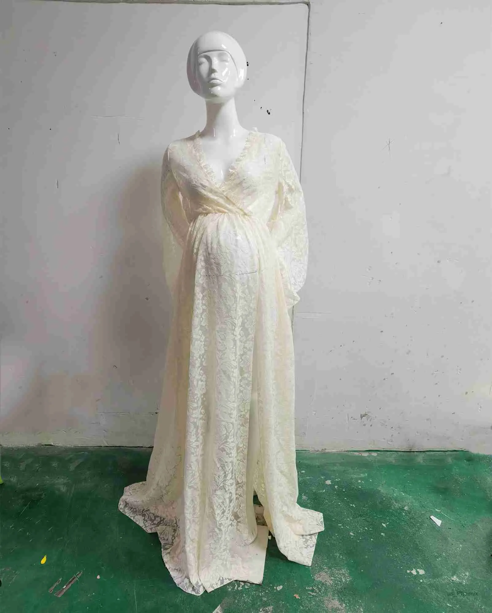 chinese dress ladies Pinkblush Beige Raw Edge Bell Sleeve Babydoll Maternity Dress