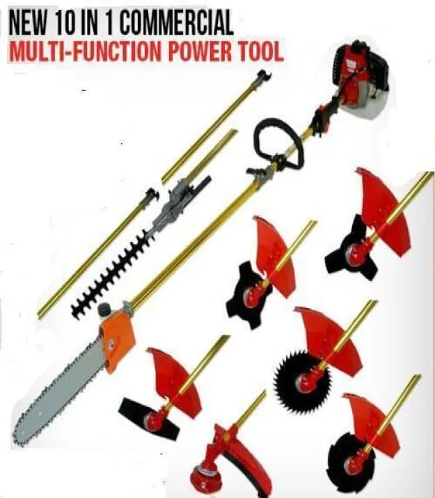 Nuevo modelo de jardín recortador de jardín 52cc Multi Cuttergrass Machine Pole Chain -Wedger Adjunto 10 en 1 con Metal BladeNlon HE8868600