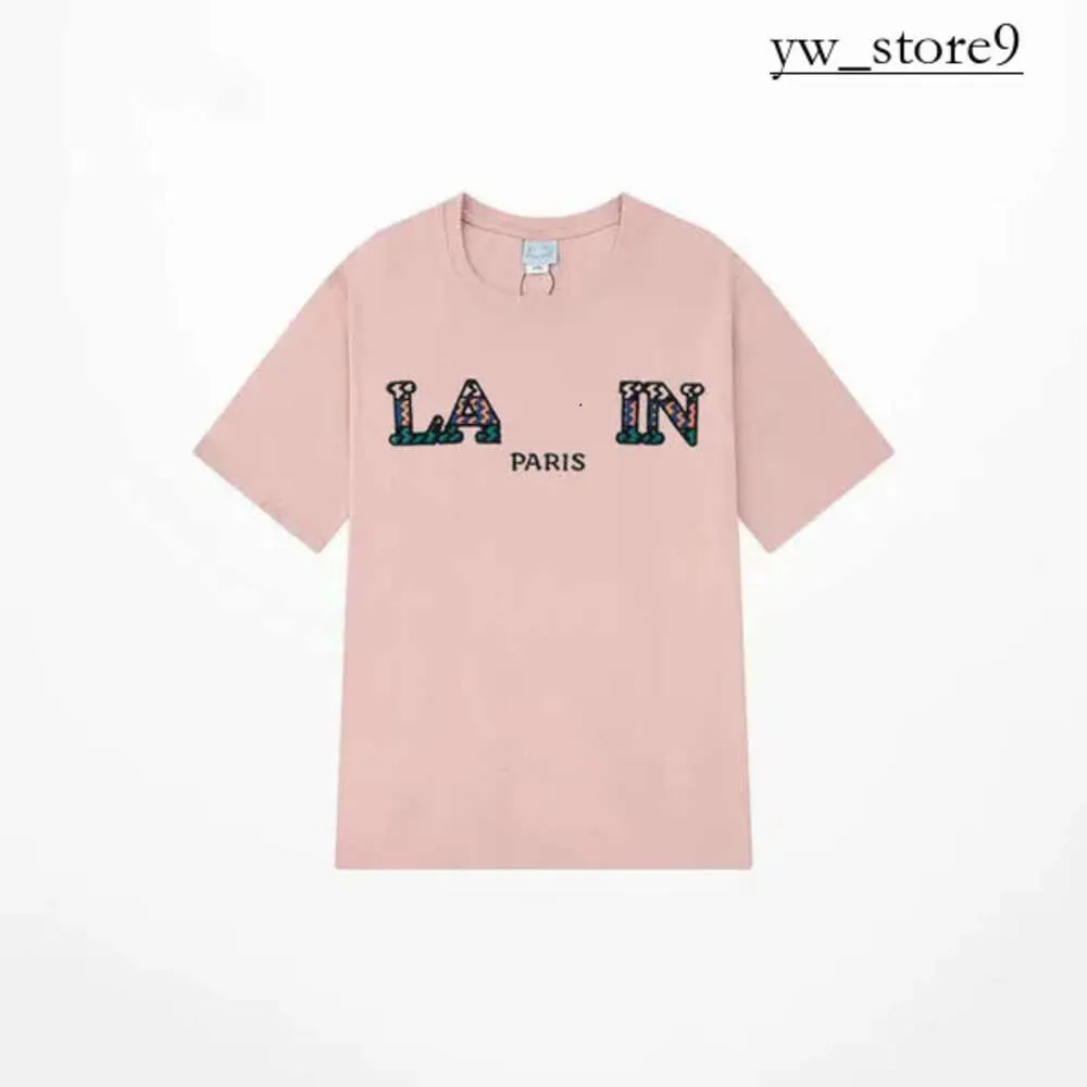 Lanvis T Shirt Men's Ss24 Designer Lanvis Curb T Shirt Luxury Women's Beige Speckle Alphabet Print Trendy Casual Loose Half Sleeve White Lanvis Clothing 4817