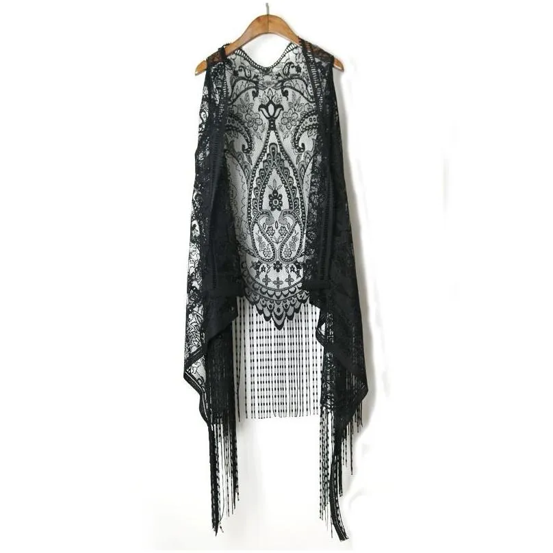 Women'S Blouses & Shirts Harajuku Holiday Lace Cloghet Boho Top Sleeveless Tassles Hollow Out Blouse Beach Kimono Cardigan Q190530 Dr Dhvgr