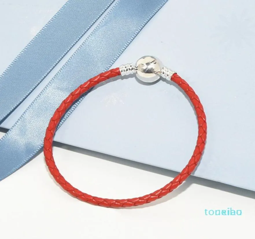 Pulsera de cuero trenzado rojo Juegos de caja original para 925 Silver Luxury Designer Jewelry Women Women Pulseras 8626063