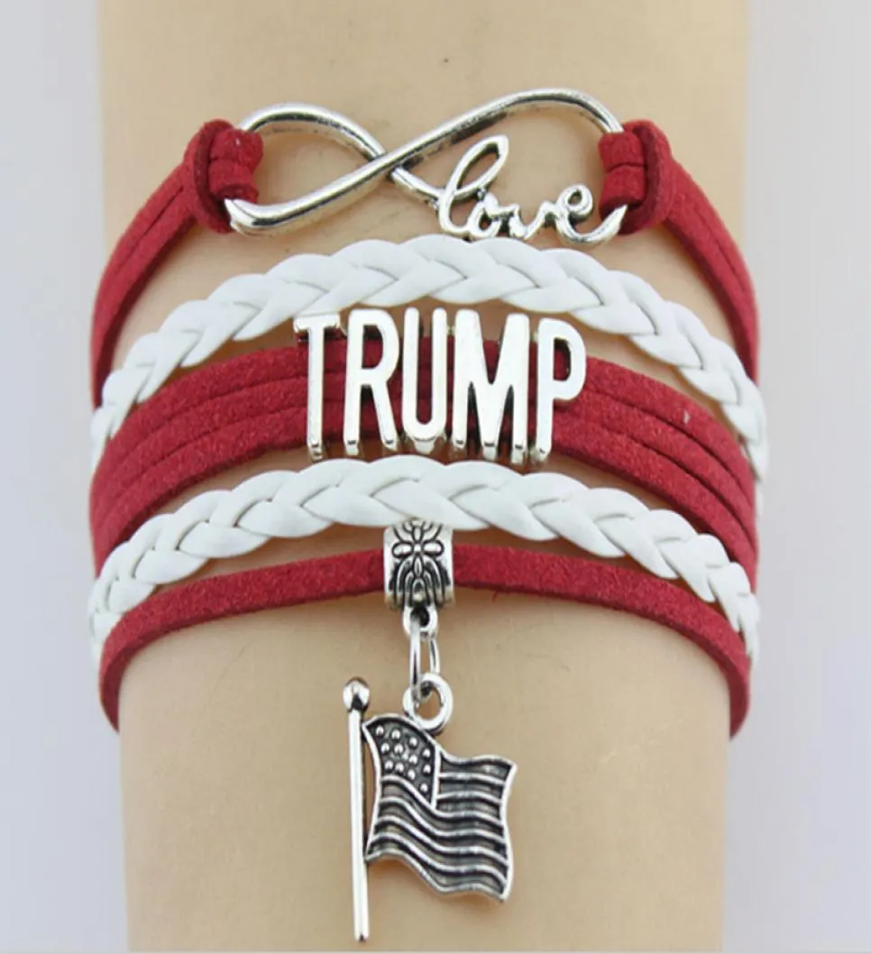 Trump 2020 Love Couple Bracelet American Flag Charm LETTER PU PU Leather Wrap Broupeaux pour la fête Bijoux Gift KJJ575168919