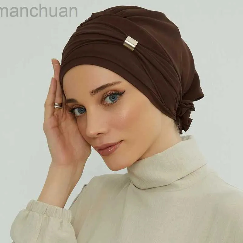 Hidżabs zwykły muzułmanin instant turban hat wewnętrzny hidżabs czapki kobiety islamska bandana bonnet Indie kapelusze żeńskie turban turbante mujer kwiat D240425