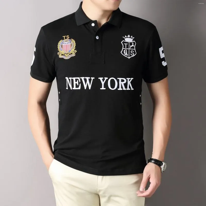 Polos de polos para hombres Polo Men Cotton York York Bordado Manga corta Sports Transmitido transfronterizo Ts Black Simple Loose Plus Tamaño grande