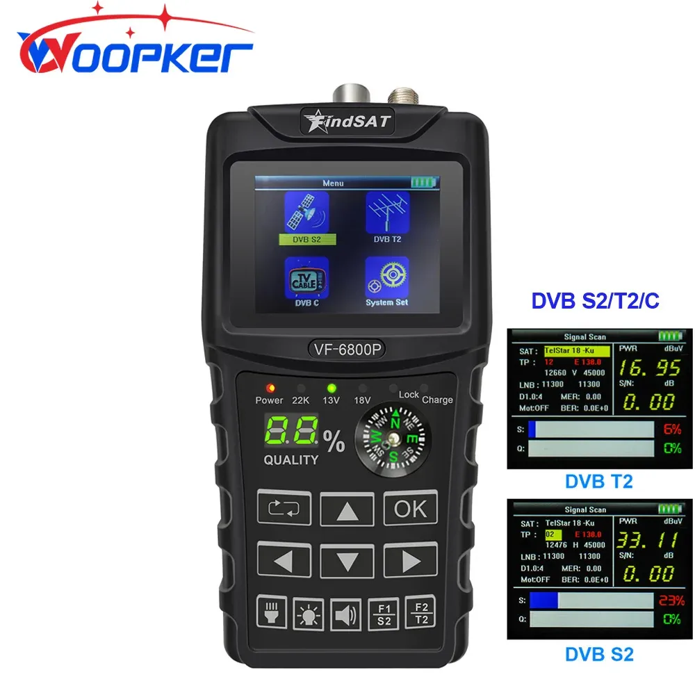 Finder Woopker VF6800P Dijital Sat Finder Combo Destek DVB T2/S2/C SAT Finder Uydu TV Alıcı DVBT2 Sinyal Tuner