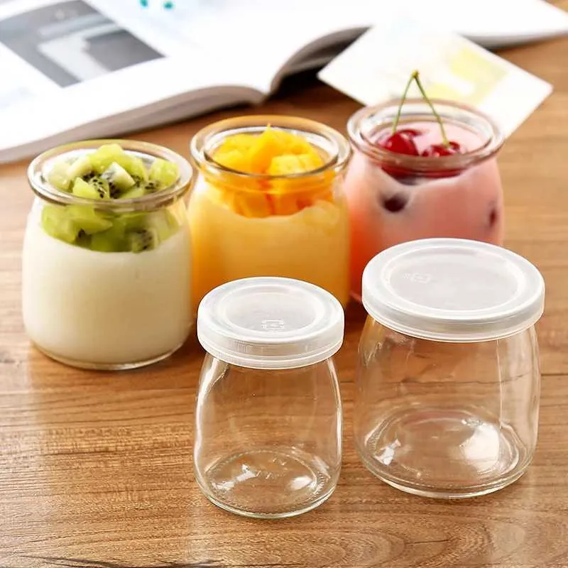 Frascos de botellas de almacenamiento 100 ml/200 ml de biberón yogurt budinfo de vidrio mini taza de jalea mozo para hornear recipiente de almacenamiento de alimentos H240425