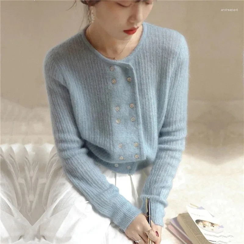 Women's Knits Spring Long-sleeved Knitted Cardigan French Retro Elegant Double-breasted Loose Soft Knit Sweater Coat Outwear Y2k Tops