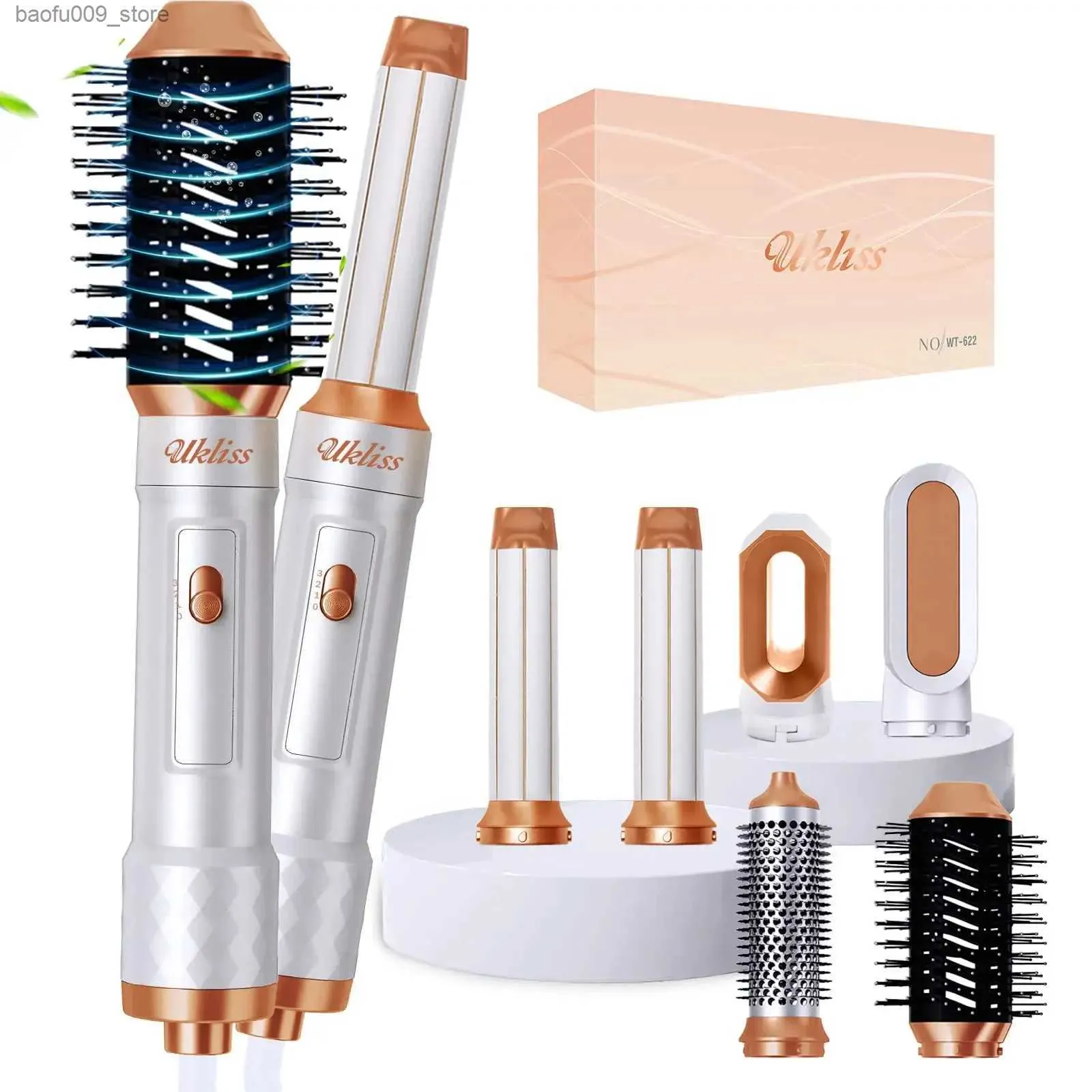 Curling Irons Ukliss 6-in-1 electric hair dryer platinum hair dryer comb curling rod detachable brush kit negative ion curler Q240425