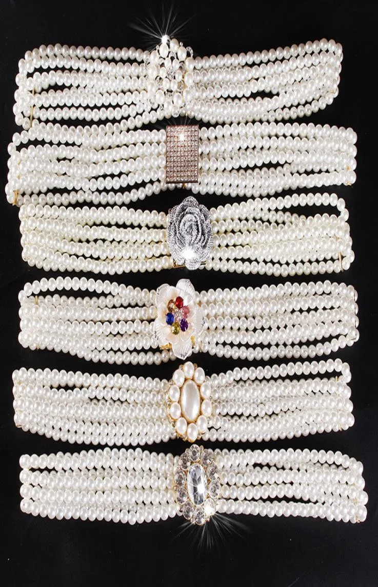Kobiety Paski z koralikami Pasy Kryształowe Perl Elastyczne Pasek Szerokość 32 cm Moda swobodny luksusowe pasy łańcuchowe dla kobiet 12 modeli1919619
