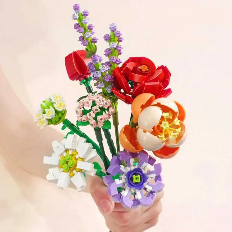 DIY Rose Building Blocks Bouquet - Artificial Mini Roses, Educational ...
