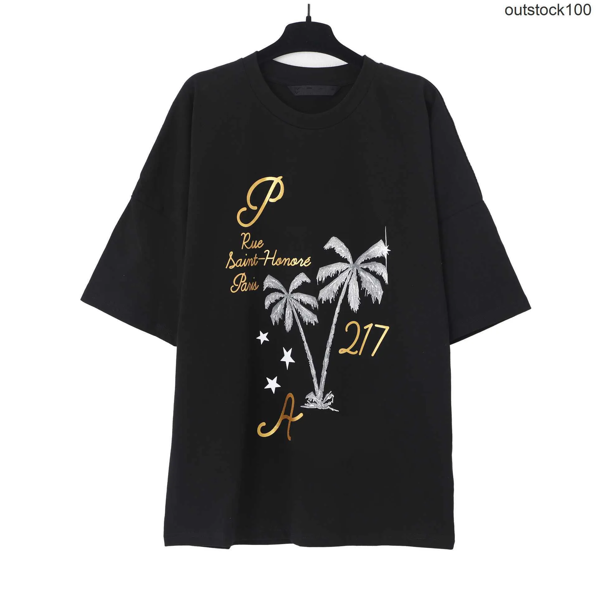 High end designer clothes for Paa Angles Correct of High Street Gold Plated Letter Coconut Tree Print Mens Womens Leisure Short sleeved T-shirt With 1:1 original labels