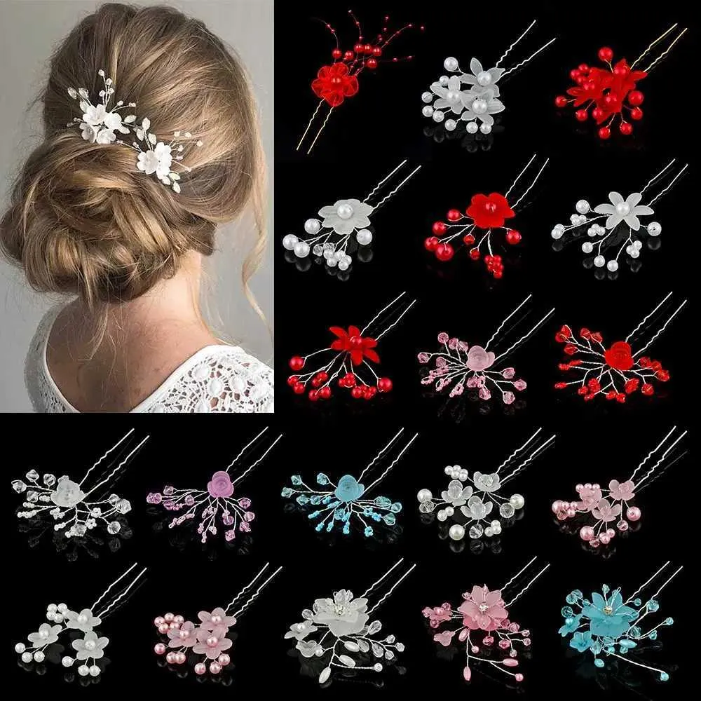 Bruiloft haar sieraden 1 stk kristal parel haarspeld u -vormig bloemhaarspeld stokje strikte parelparhaar pennen vorken bruids tiara kopstuk haaraccessoires d240425