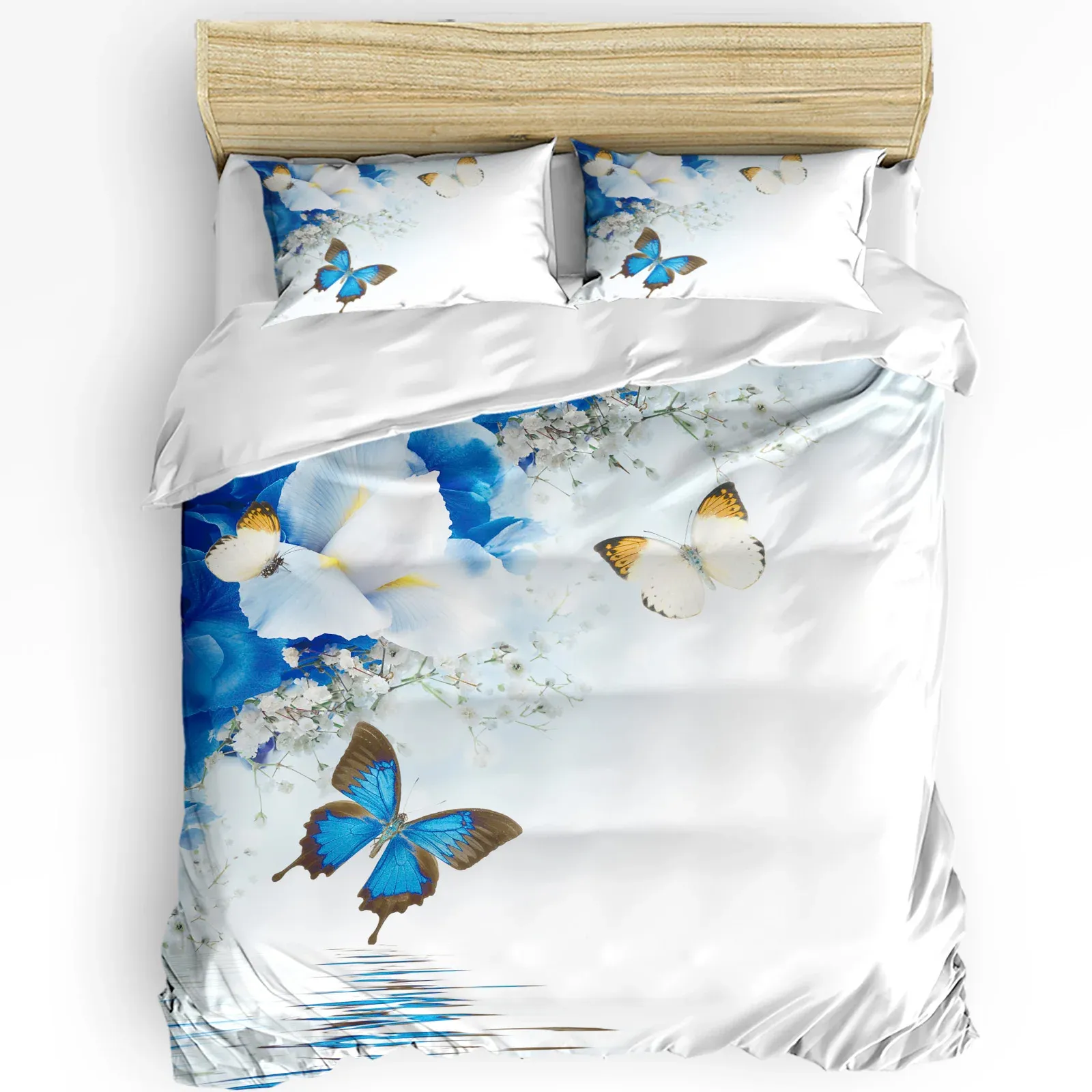 Uppsättningar Lily Flowers Butterfly Water Surface Däcke Cover 3st Bäddsuppsättning Hem Textilkylt täcker Kuddväskor