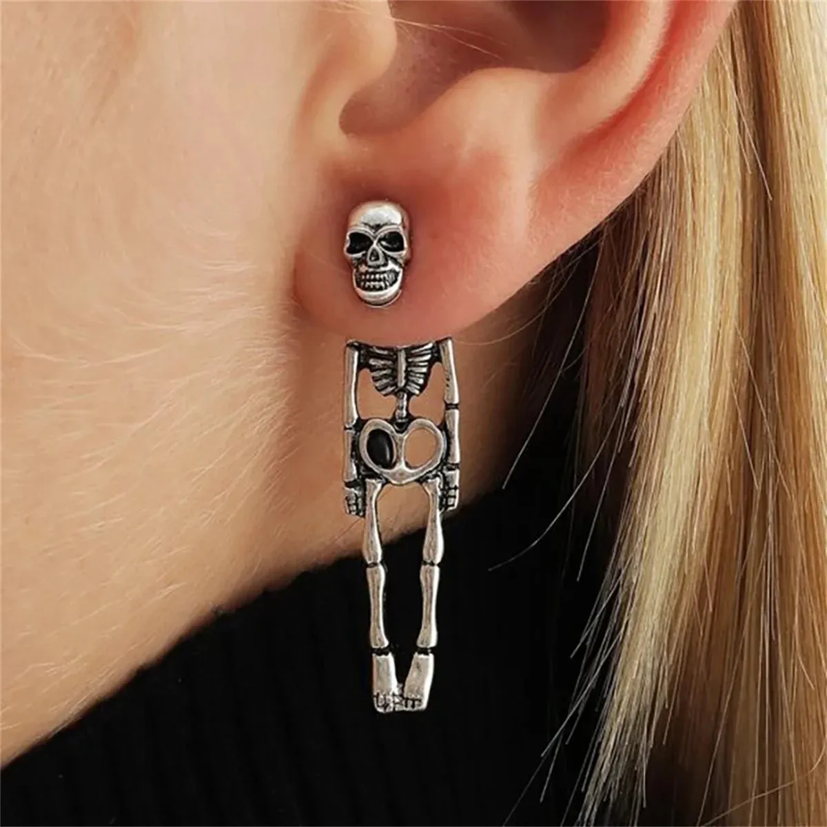 Vintage Halloween Skeleton Dange oorbellen voor vrouwen Gothic Punk Dark Metal Skull Drop Girl Festival Party Sieraden Geschenk 240422