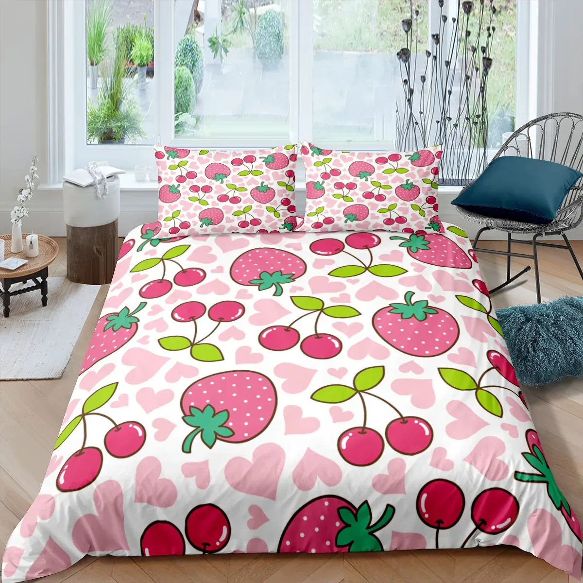 Defina a casa Textiles Home Luxury 3D Strawberry Print Duvet Capa Conjunto de 2/3 PCs Brophase Bedding Set Au/Eu/UK/US Queen e King Size