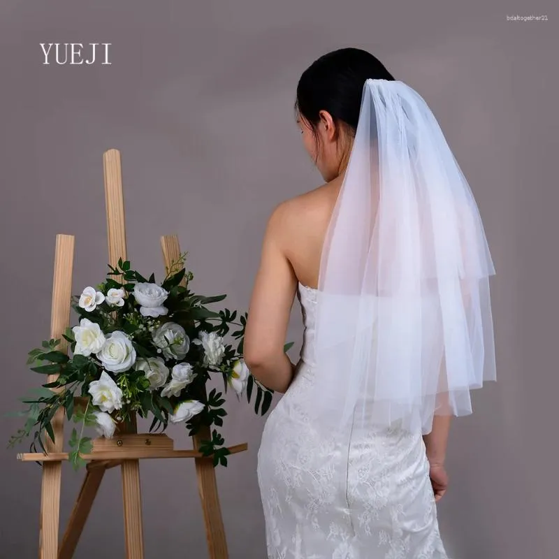 Veli da sposa yueji doppio velo semplice maschera d'avorio bianco abito accessorio per matrimoni 2024 sposa tiara para nodia de boda yj28