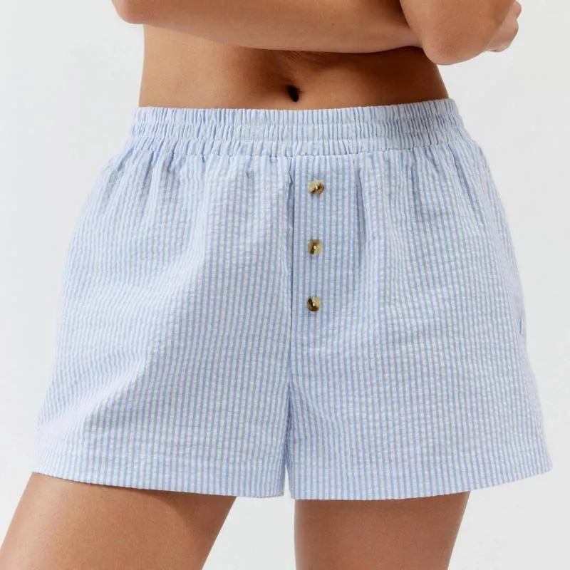 Shorts femininos hirigin listra impressão pijama y2k boxer cintura elástica Decoração da perna reta Dormindo calças curtas