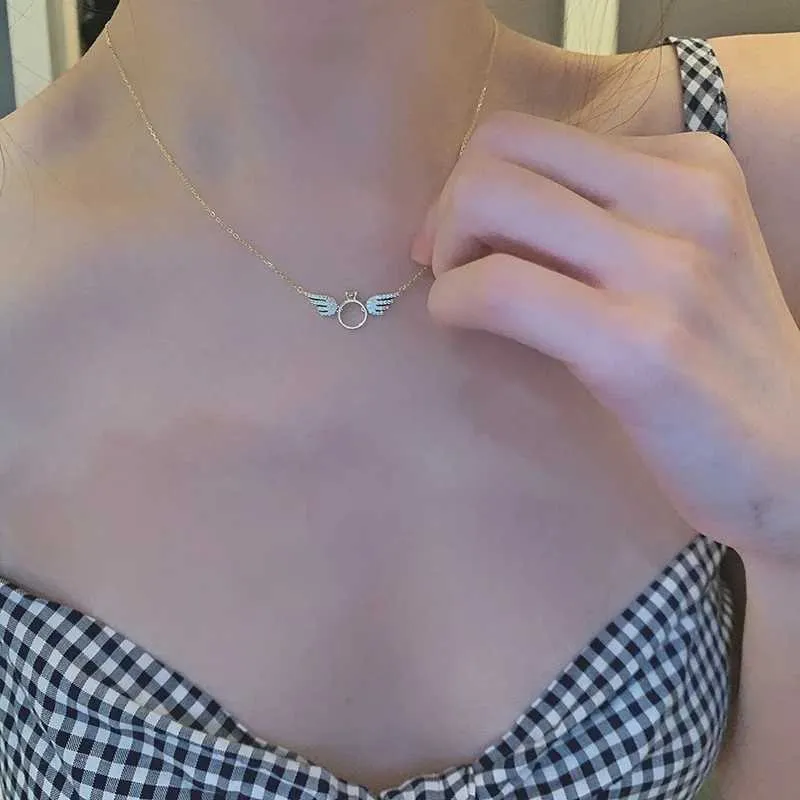 Pendant Necklaces Fashion Angel Lovely Necklace Simple and Small Wings Advertisement Ring Collar Chain Girl Gift_voghion.com