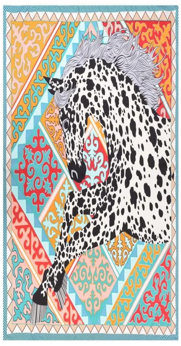빈티지 대형 사각형 말 프린트 실크 숄 여성 스카프 에코 앙수 동물 동물 오렌지 트라이 숄 드롭 1301307881976