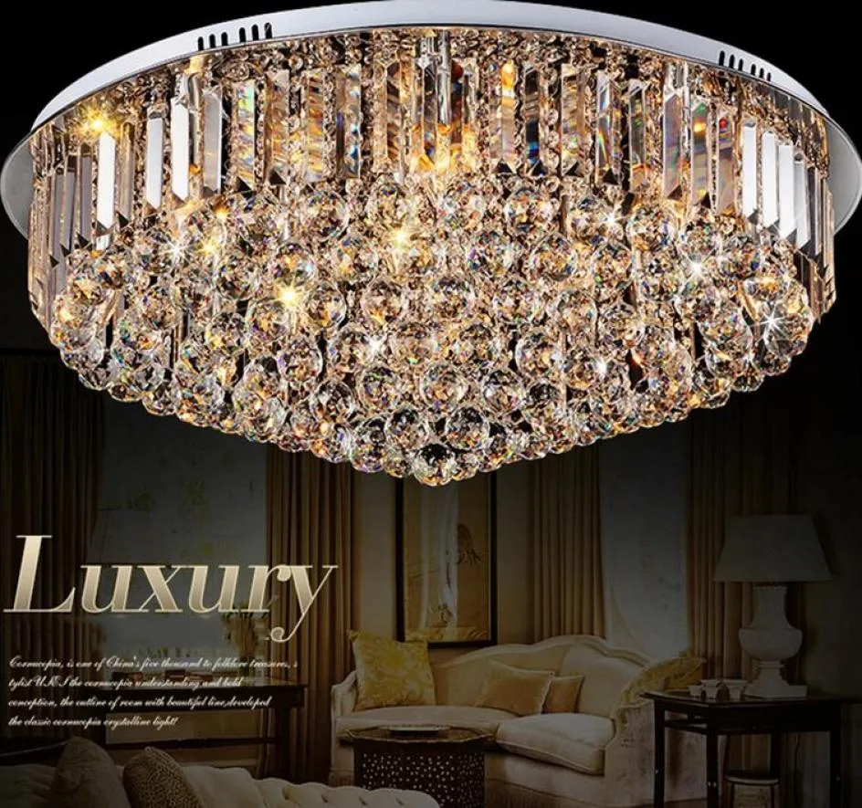 Luce a soffitto in cristallo a LED Round E14 Lampada di raccordo il lampadario K9 Crystal Silver Crome Crome Light Pendant per soggiorno LLFA5924687