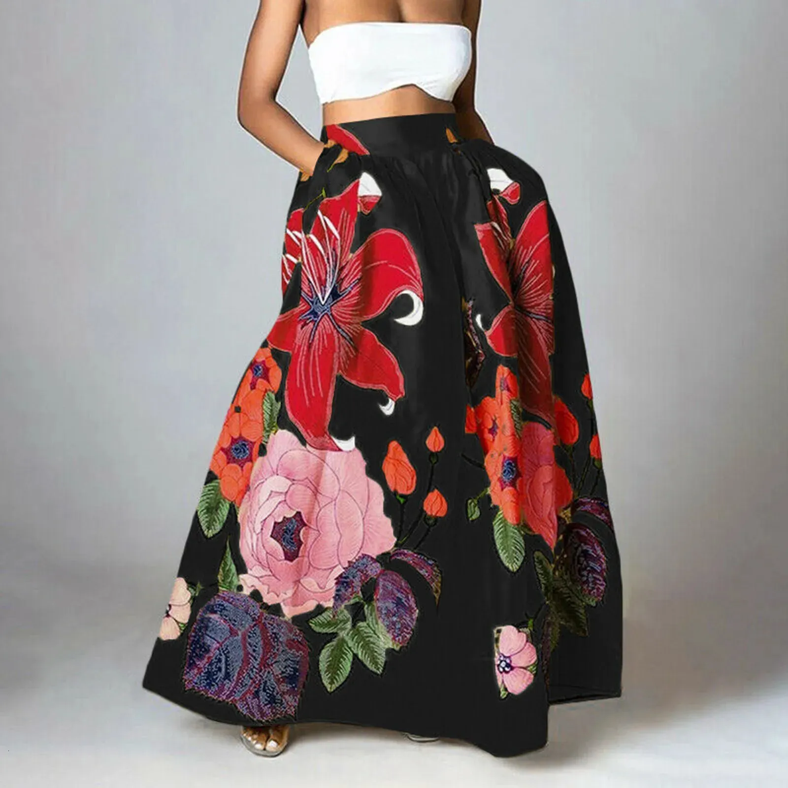 セルミアスタイリッシュな大きな花の印刷された女性スカート