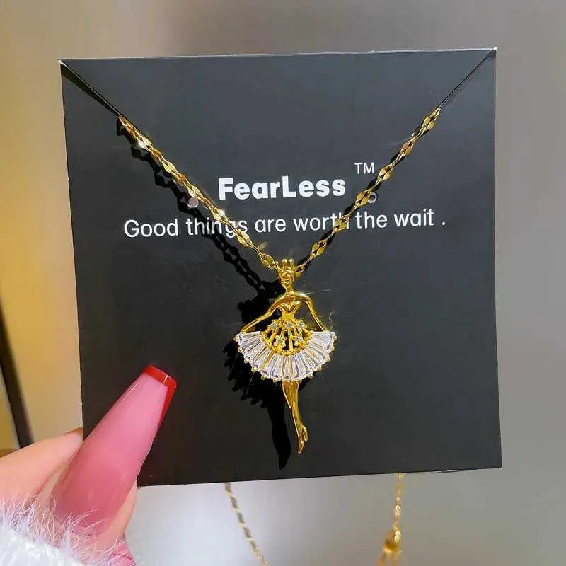 Prívesky na náhrdelníky Nové balerínske náhrdelníky s príveskami, baletné náhrdelníky s CZ, tanečné náhrdelníky z nehrdzavejúcej ocele, dámske šperky, darček_voghion.com