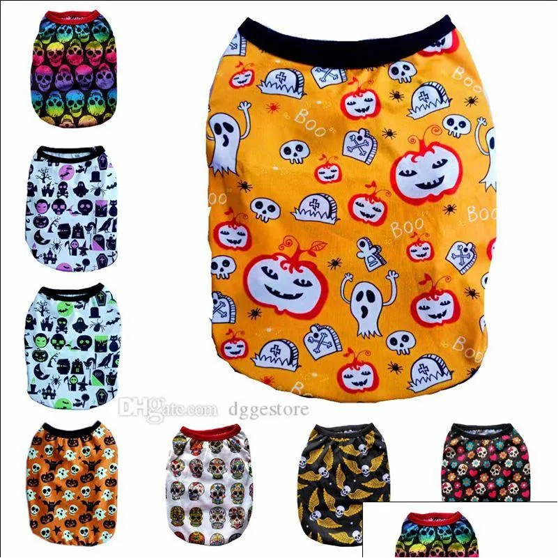 Hondenkleding Halloween-shirt Ademend huisdier T-shirt Doggy puppy kleding Pompoen Ghosts Bats Skeletten Doggi-kleding voor All Saints D DHD87