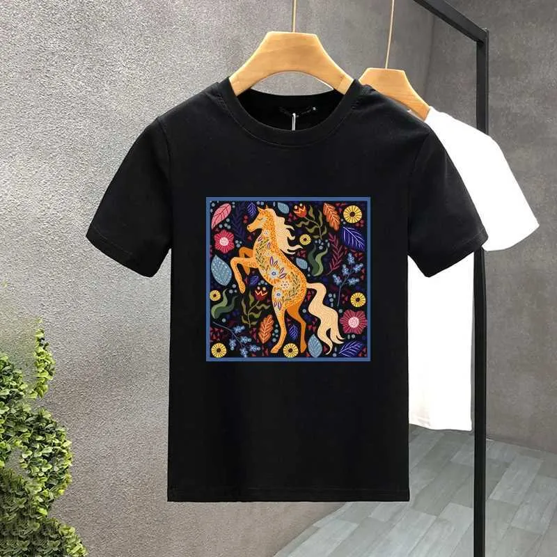 Heren t-shirts paarden en bloemen print shirts voor man grappige creatieve esthetische tops hiphop fashion hipster strtwear zomer korte slves t240425