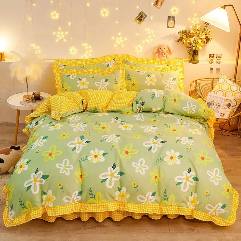 Kuup Duvet Cover Kawaii 침구 세트 트윈 크기 꽃 퀼트 커버 150x200 고품질 피부 친화적 인 직물 침구 덮개 240424