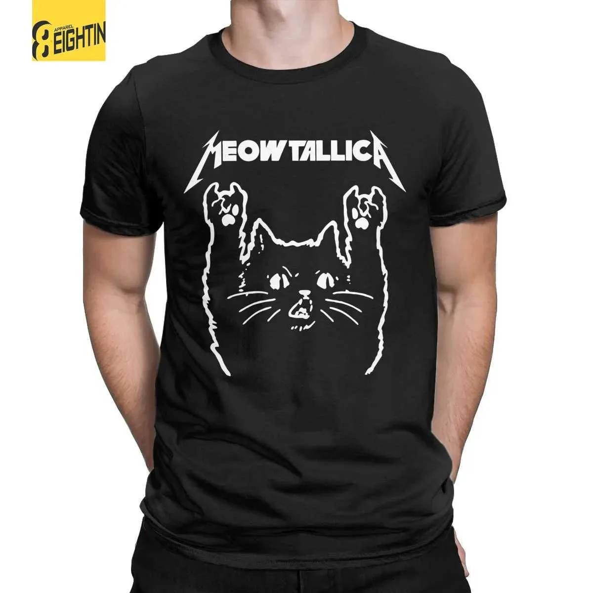 T-shirt maschile rock band gatto metal Meowtallica Men Thirt magliette vintage T-shirt a collo rotondo a manicotto corto abiti da festa in cotone t240425