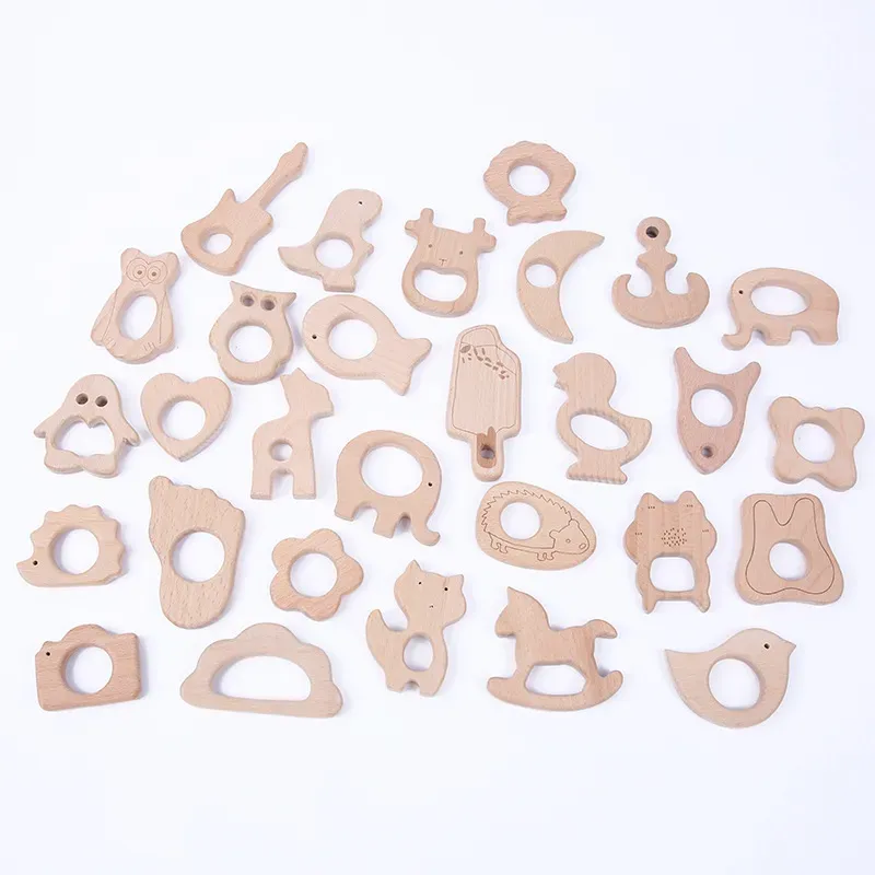 Spädbarns trä Tete Toy Natural Wood Teething Accessories Multi Animal Shape Baby Pacifier Chain Pendant Tuggbara omvårdnadsleksaker ZZ