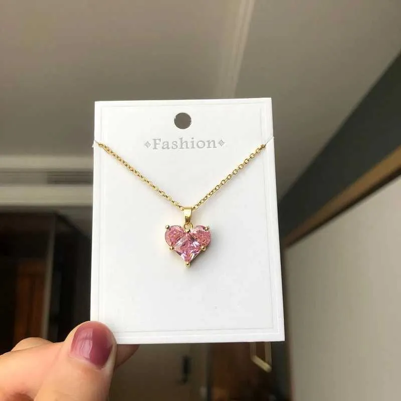 Anhänger Halsketten Mode Nischendesign High-End Rosa Künstliche Edelstein Liebe Halskette Damen Allgleiches Einfache_voghion.com