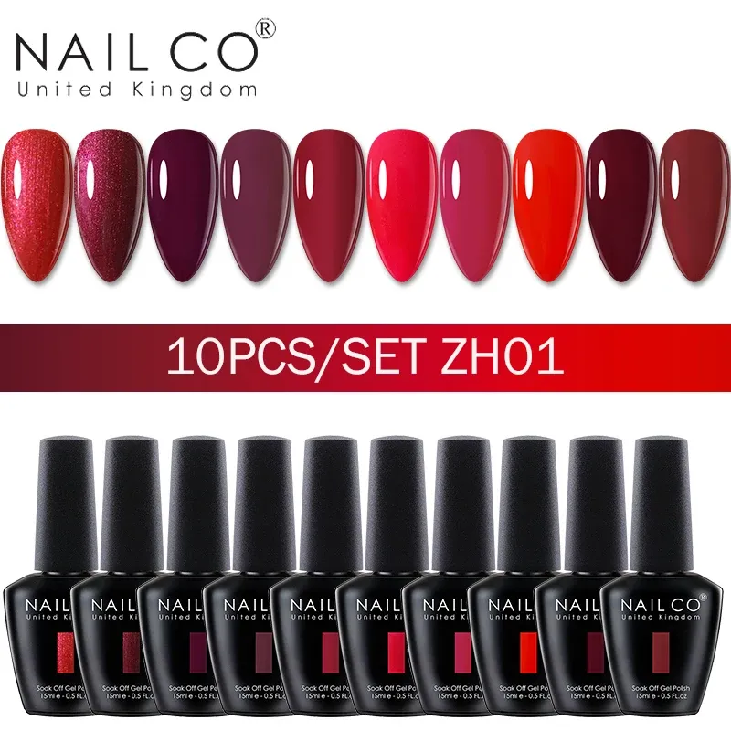 Kits NAILCO 15 ml nagellakset 10 stcs Hybride Varnishes Base toplaag Soak Off Nails Art Manicure UV LED LAMP GEL Poolse vernisset