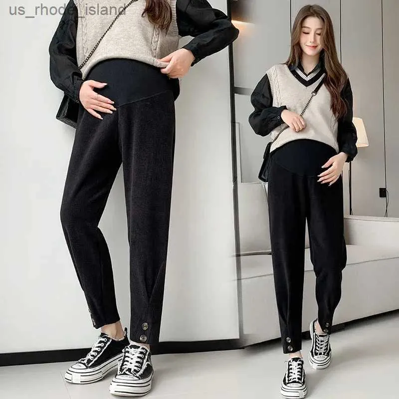 Maternity Bottoms 2024 Spring Maternity Straight Pants 9/10 Length Elastic Waist Belly Legging Clothing for Pregnant Women Youth Pregnancy WearL2404