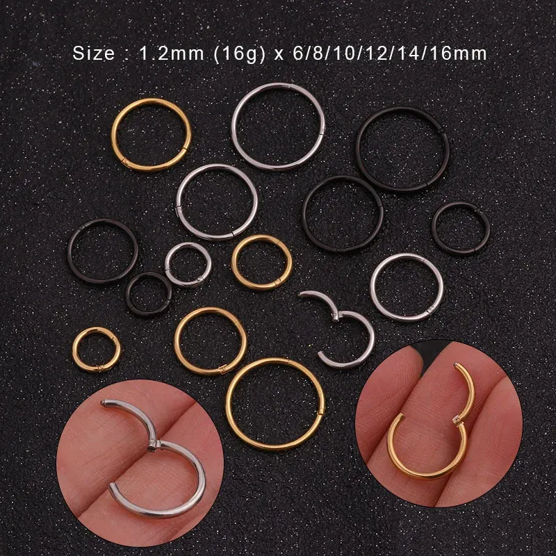 Earrings 1PC 6mm to 16mm Stainless Steel Hinged Segment Clicker Ring Hoop Nose Septum Piercing Helix Cartilage Daith Earring Jewelry