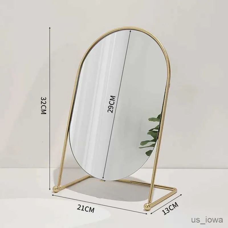 ミラーメタルオーバル化粧品ミラーベッドルームバスルーム用のシンプルなデスクスタンディングドレッシングミラー韓国の美容鏡