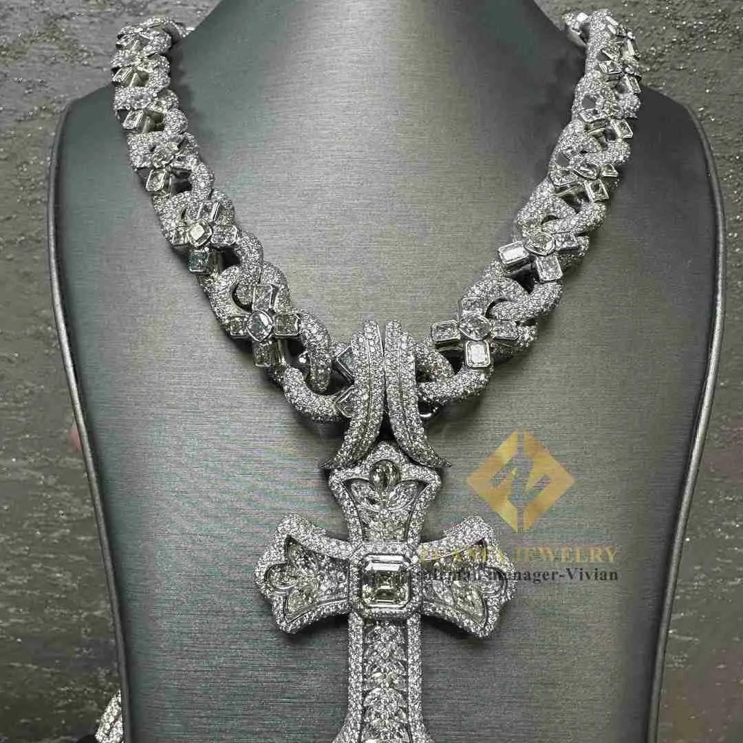 Bijoux hip hop collier pendentif personnalisé argent 925 Iced out Vvs Moisanite Diamond Fashion Cuban Link Chain