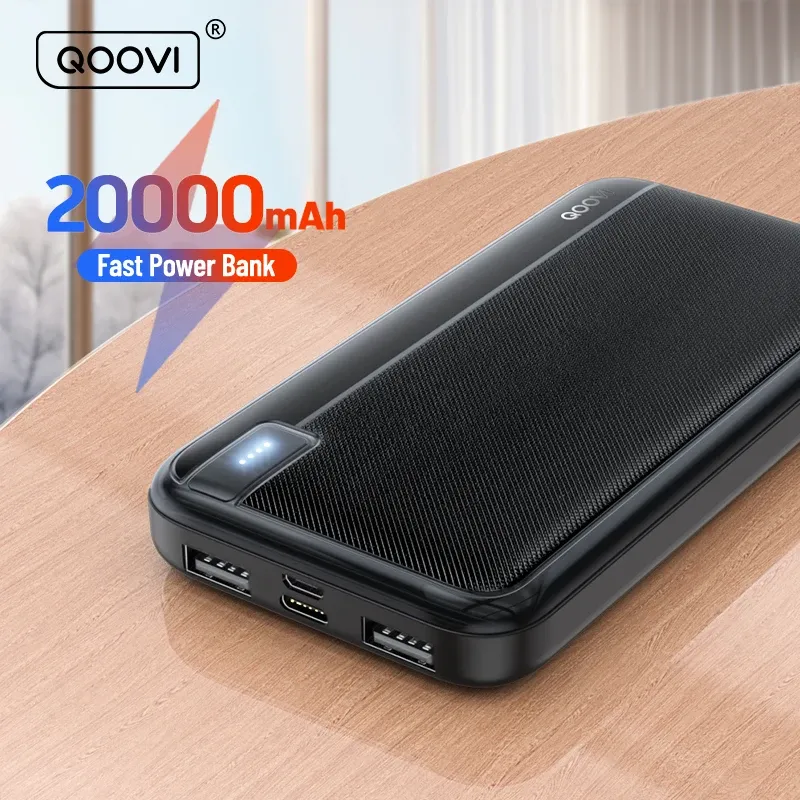 Bank Qoovi 20000 mAh Power Bank Zewnętrzna duża pojemność baterii przenośna ładowarka PowerBank Szybkie ładowanie dla iPhone'a 15 Xiaomi Samsung