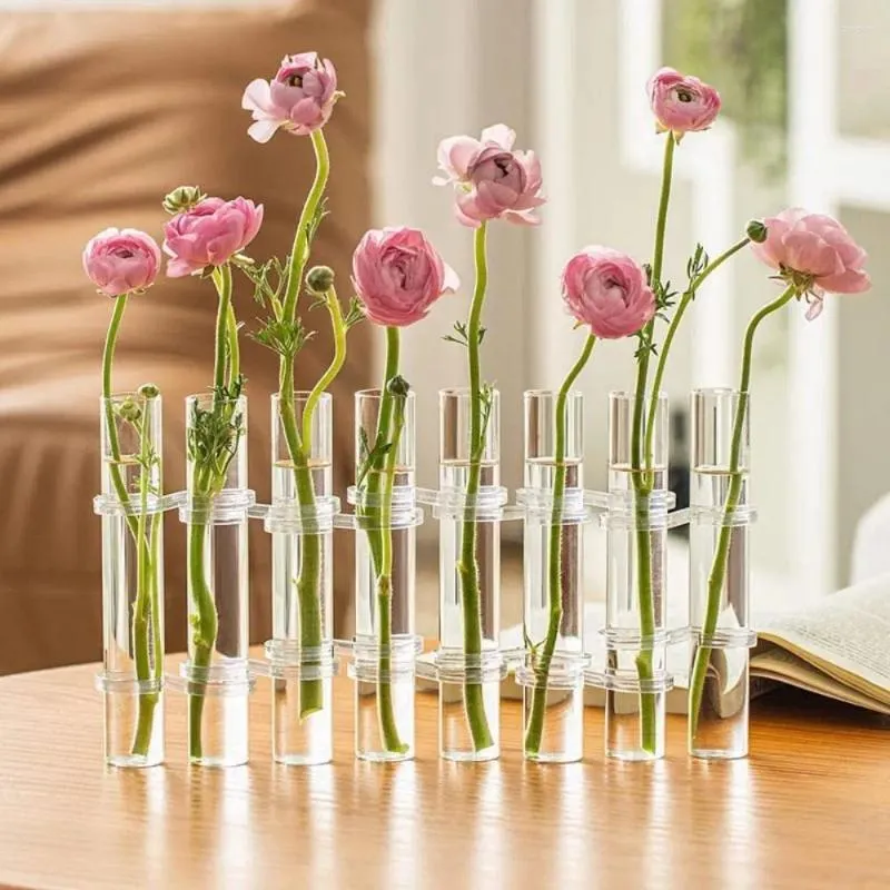 Vases 6/8Pcs Hinged Flower Vase Clear Glass Test Tube Hanging Holder For Home Decor